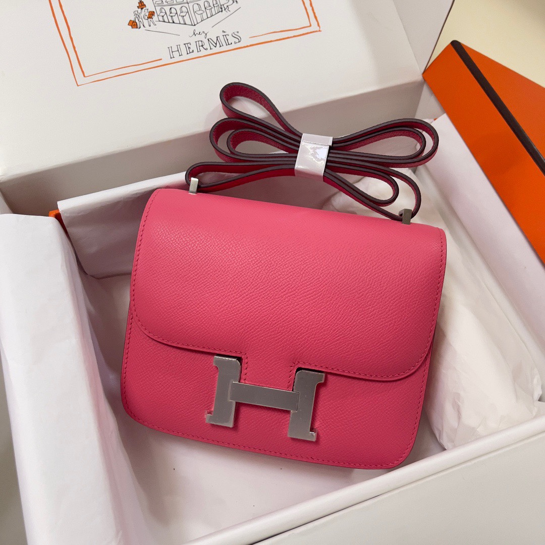 Hermes Constance 18 Mini Shoulder Bag In Rose Pink Epsom Leather